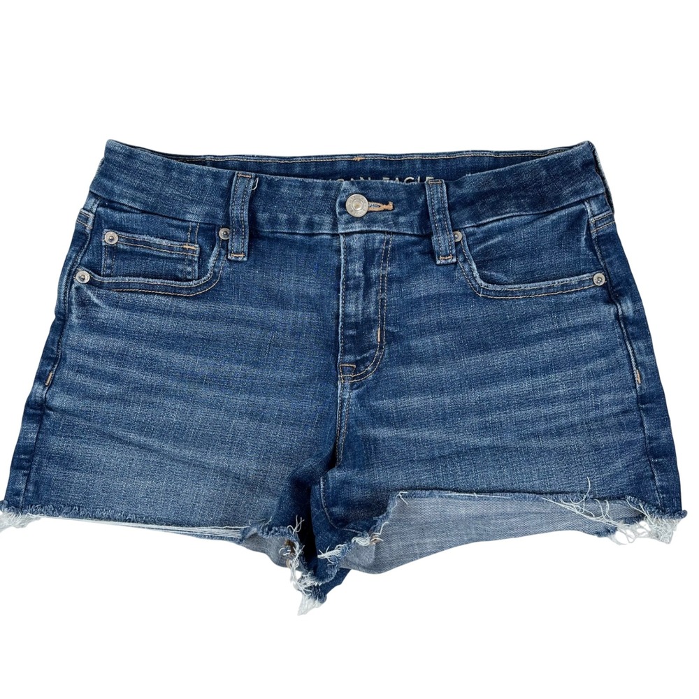 American Eagle Denim Shorts Next Level Stretch‎ Frayed Hem Dark Wash Size 4